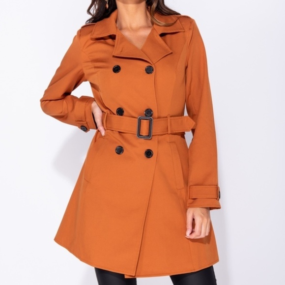 City Lights Rust Belted Trench Coat - Picture 3 of 8